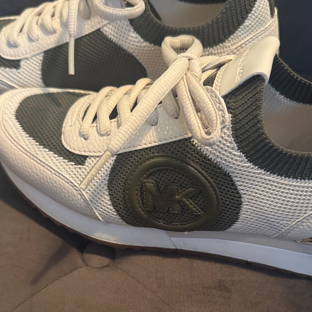 Michael Kors Beige and Olive Knit Lace-Up Sneakers - Picture 4 of 9